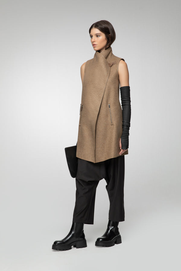 Zoe - Beige Brown Wool Vest
