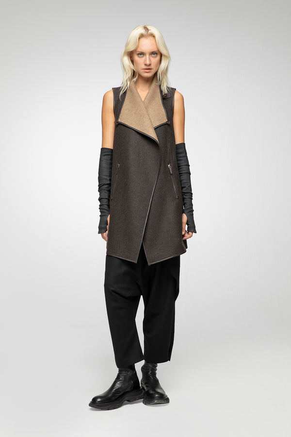 Zoe - Brown Beige Wool Vest