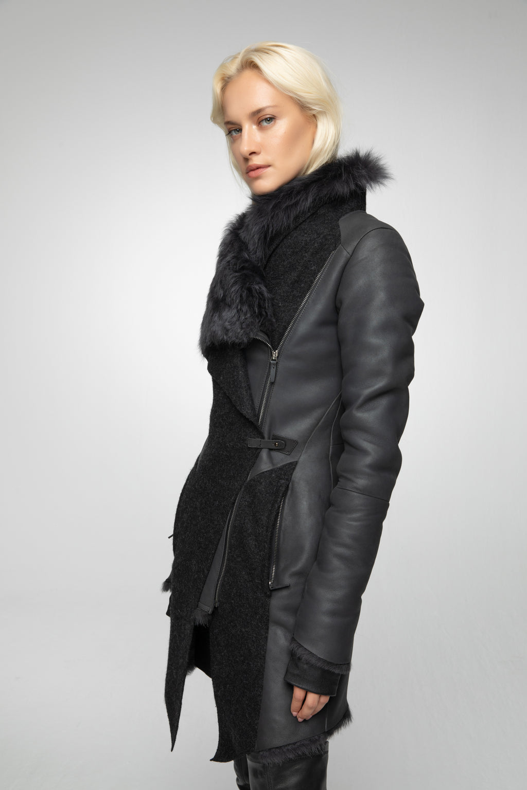 Ariel - Anthracite Shearling Coat