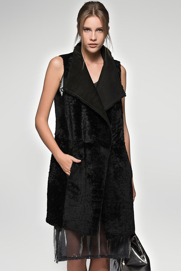 Reversible Black Shearling Vest