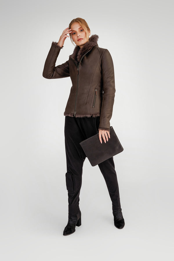 Brie - Brown Anthracite Shearling Jacket