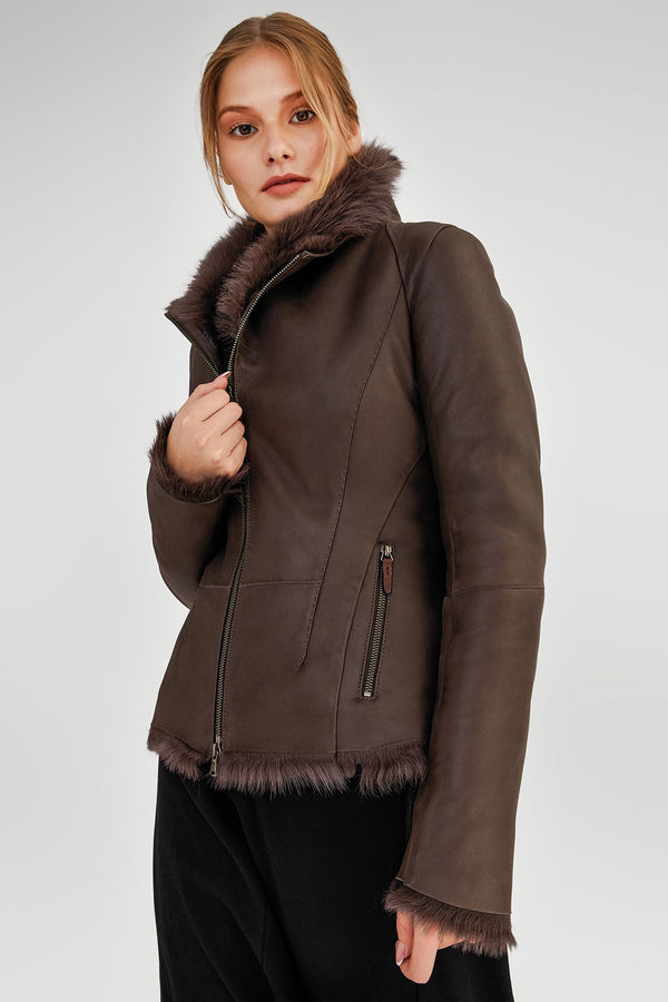 Brown Anthracite Shearling Jacket