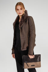 Veste en peau lainée Marron Anthracite