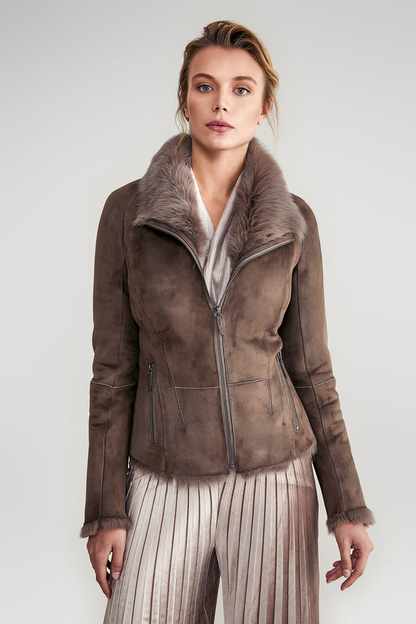 Brie - Nude Shearling Jacket