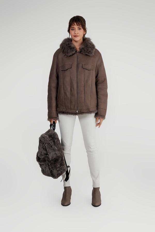Raven - Brown Anthracite Shearling Jacket