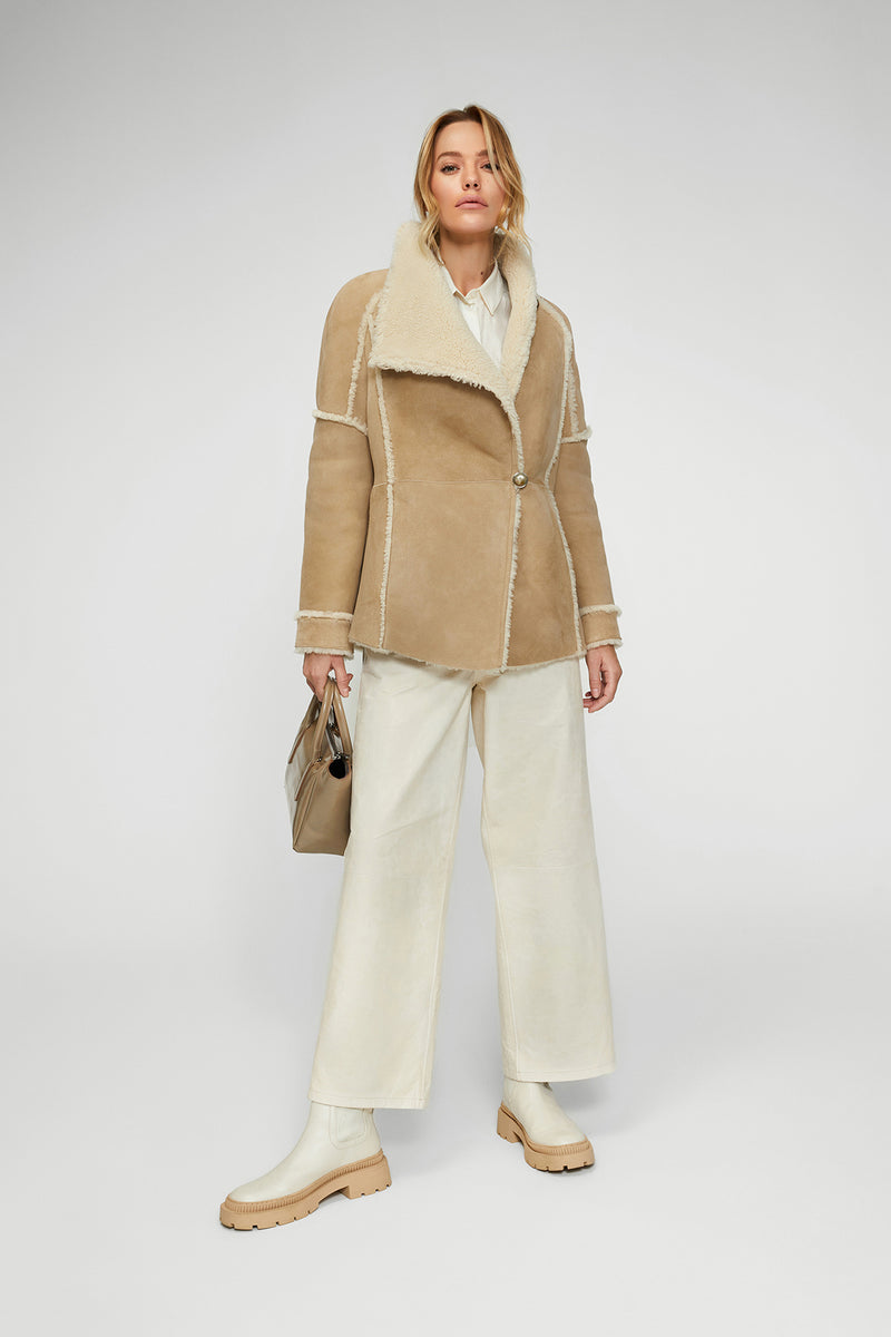 Meredith - Sand Beige Shearling Jacket