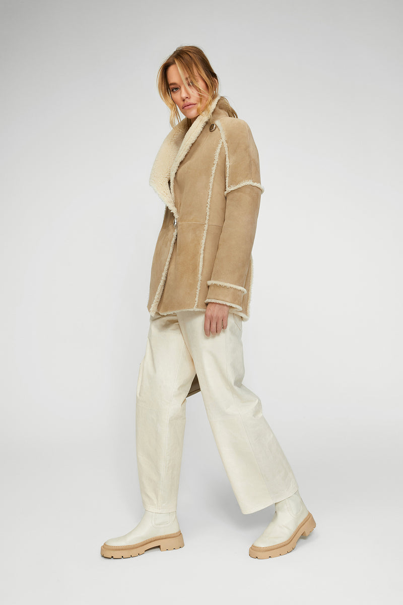 Meredith - Sand Beige Shearling Jacket