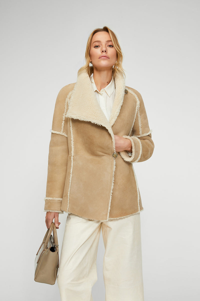 Meredith - Sand Beige Shearling Jacket