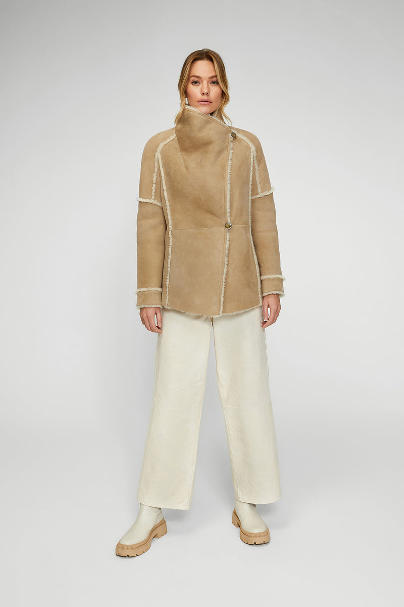 Meredith - Sand Beige Shearling Jacket