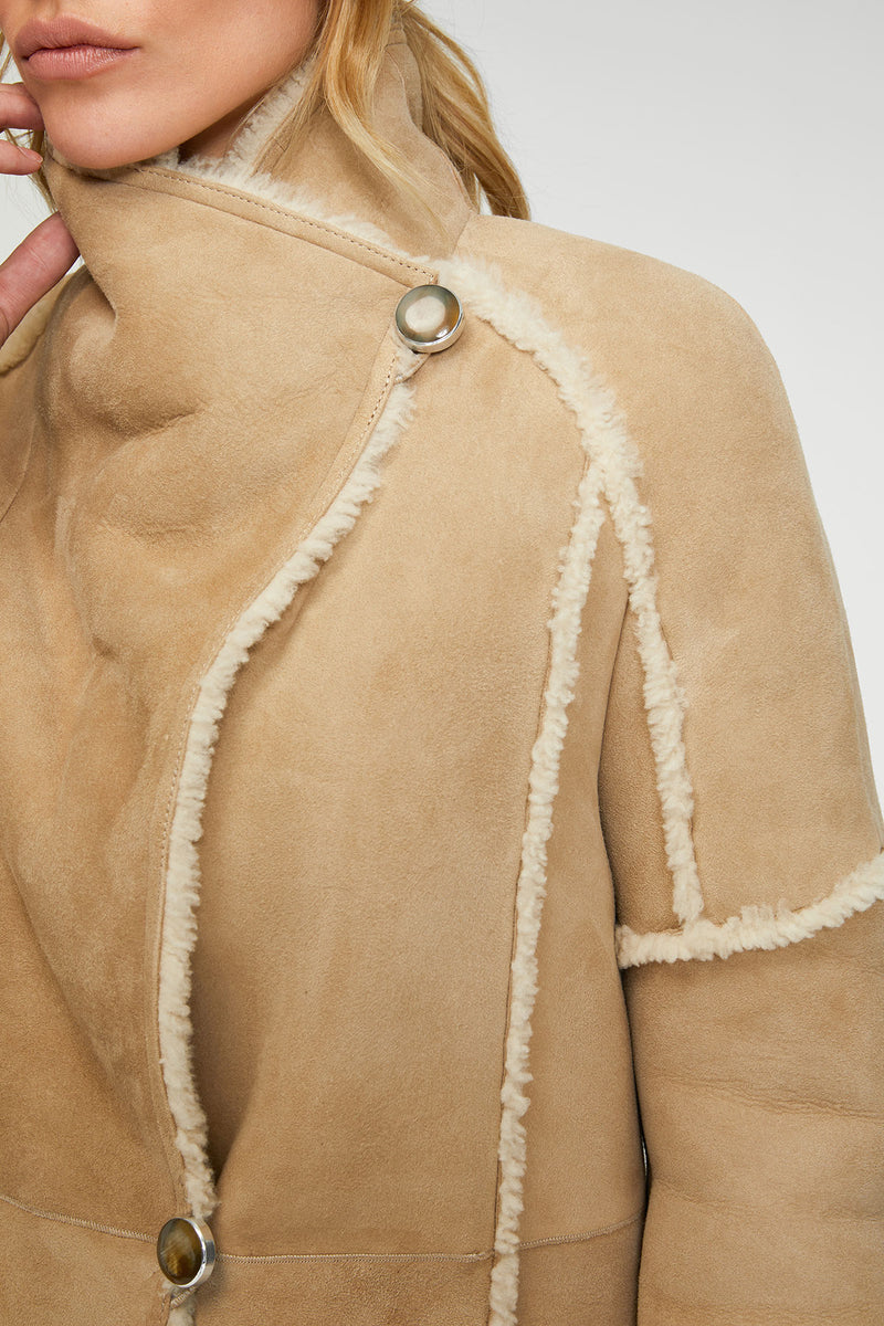 Meredith - Sand Beige Shearling Jacket