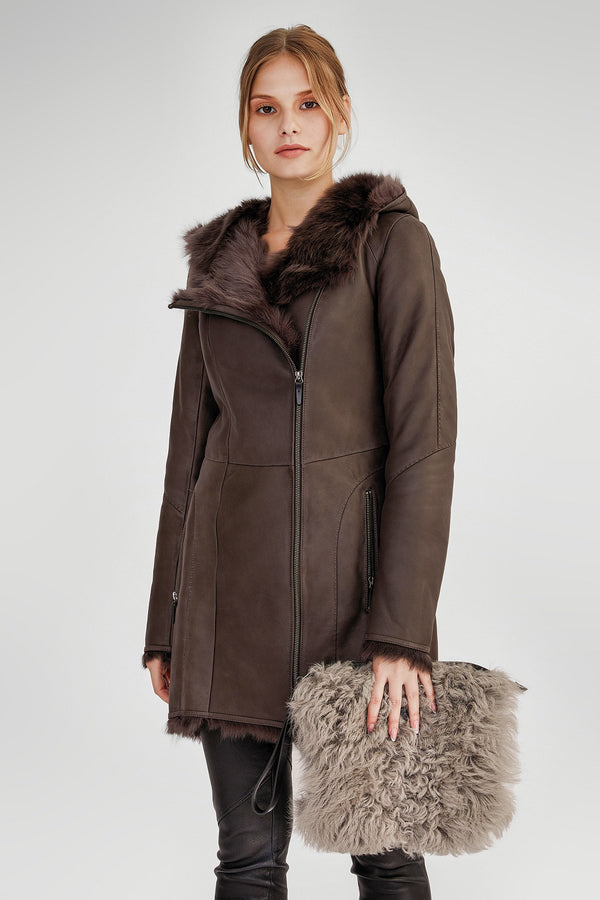 Amelie - Brown Anthracite Shearling Coat