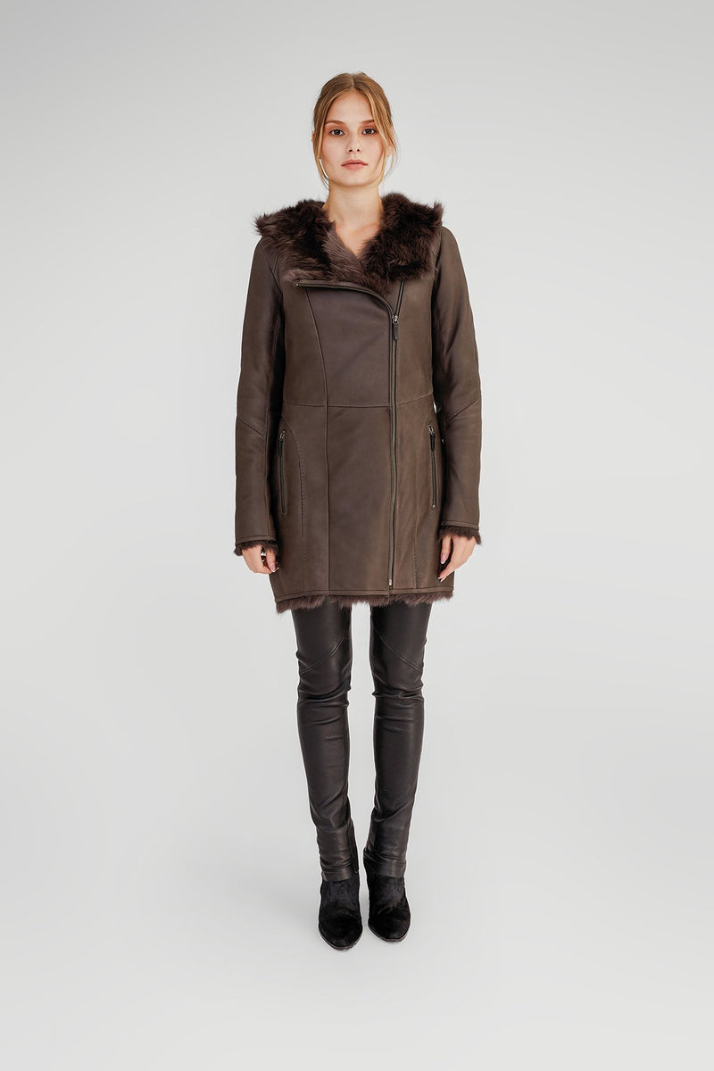 Amelie - Brown Anthracite Shearling Coat