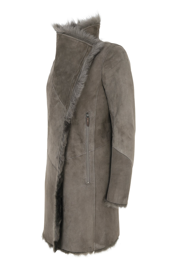 Elena - Grey Stone Shearling Coat