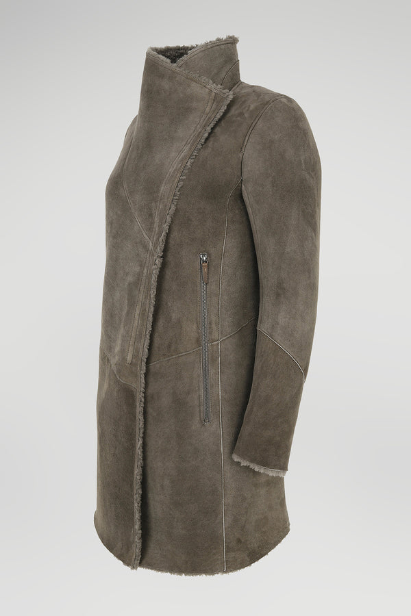 Chantal - Grey Stone Shearling Coat