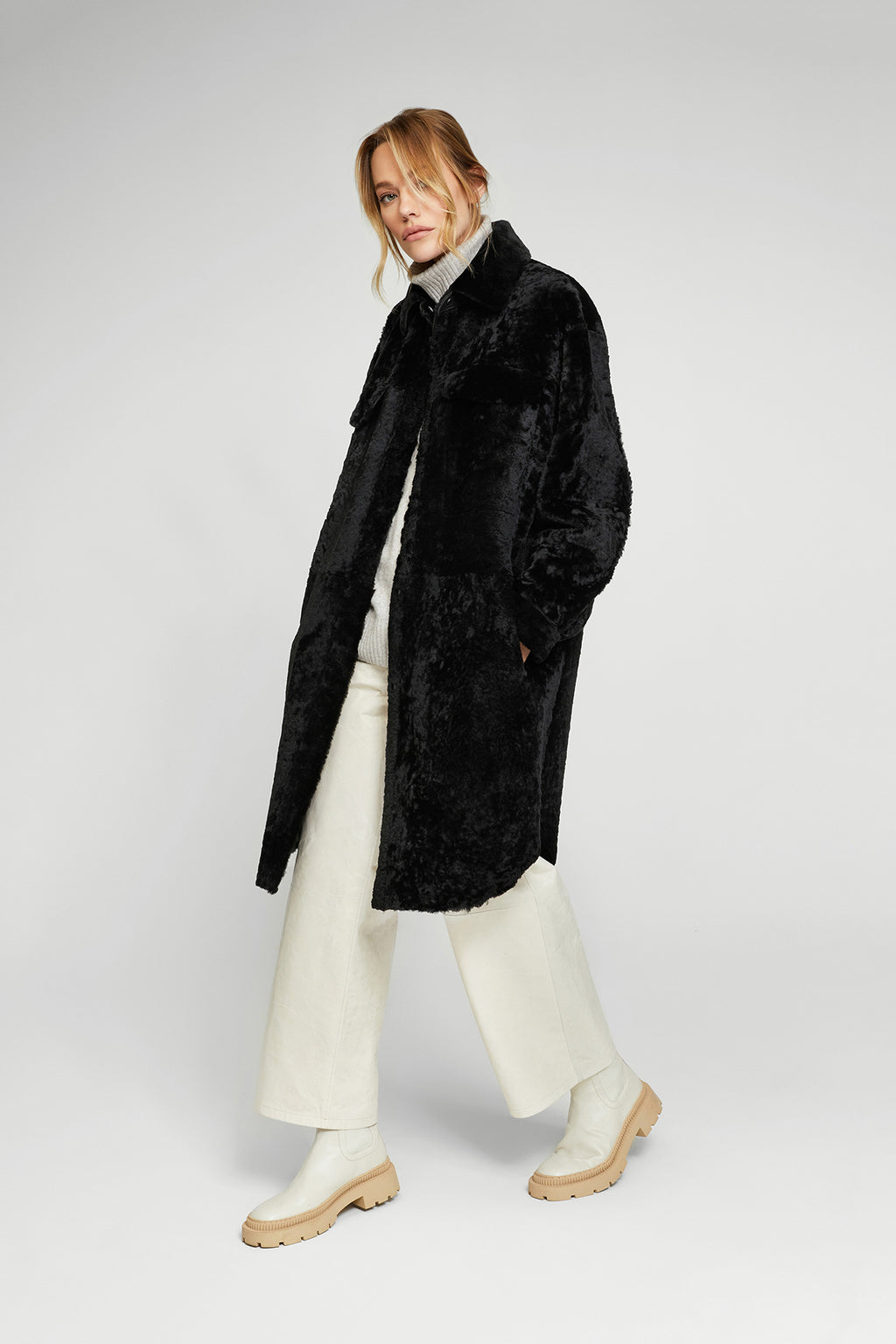 Gianna Black Shearling Coat V S P