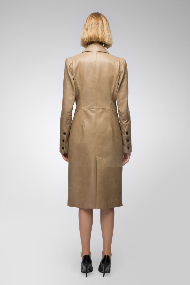 Rachel - Dark Beige Leather Coat