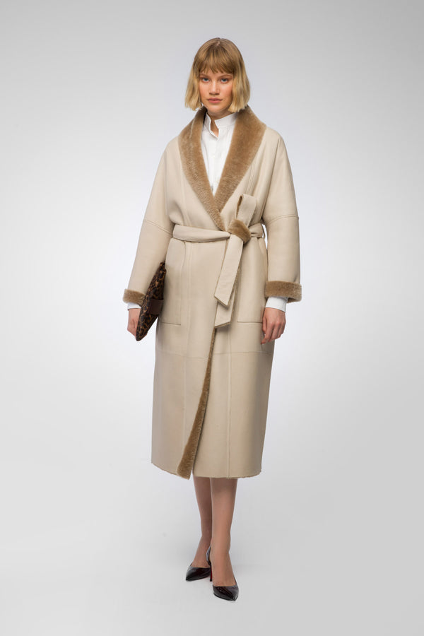 Gaby - Ivory Sand Shearling Coat