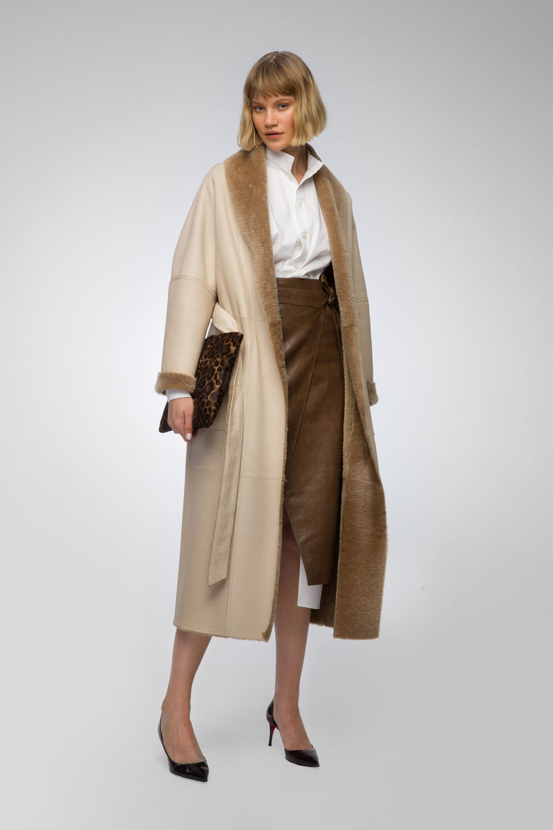 Gaby - Ivory Sand Shearling Coat