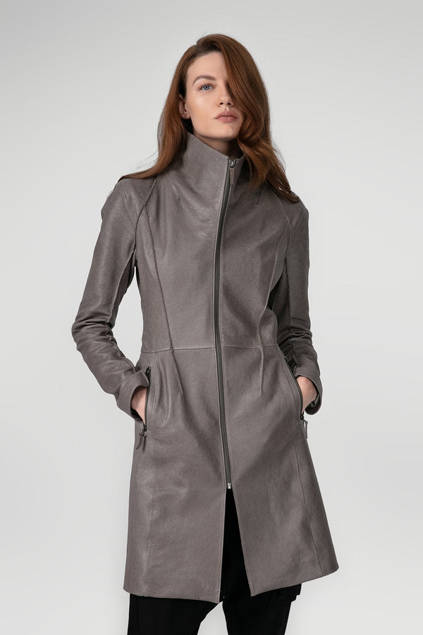 Maya - Grey Leather Coat